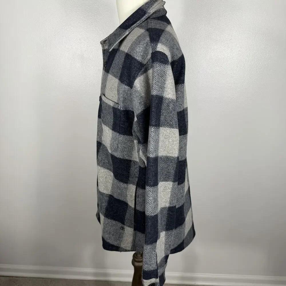 Banana Republic Jacket Mens L Gray Blue Buffalo Plaid Lined Shirt Jacket